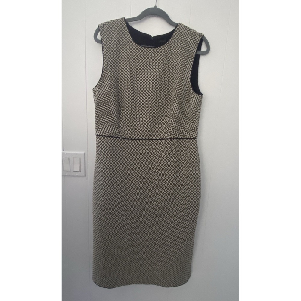 Ann Taylor Dress Jacquard Navy Geometric Sleeveless Pipe Sheath Dress Sz 14